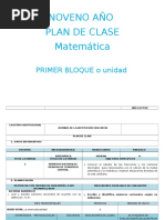 Noveno Plan de Clase Matemática 2016 2017