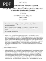 Sidney Allen Worthen v. Larry R. Meachum, Director Attorney General of The State of Oklahoma, 842 F.2d 1179, 10th Cir. (1988)