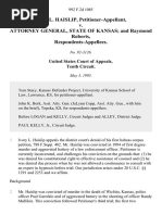 Ivory L. Haislip v. Attorney General, State of Kansas and Raymond Roberts, 992 F.2d 1085, 10th Cir. (1993)