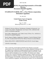 Arturo R. Moreno, Personal Representative of Oswaldo Moreno, Deceased v. Stahmann Farms, Inc., A New Mexico Corporation, 693 F.2d 106, 10th Cir. (1982)