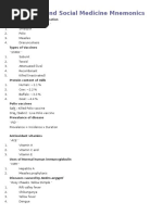 Preventive and Social Medicine Mnemonics