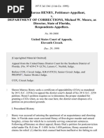 Shawn Marcus Henry v. Department of Corrections, Michael W. Moore, As Director, State of Florida, 197 F.3d 1361, 11th Cir. (1999)