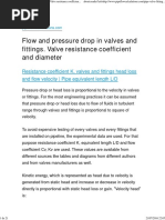 Flow and Pressure Drop in Valves and Fittings. Valve Resistance Coefficient and Diameter