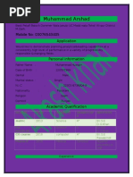 Muhammad Arshad: Mobile No: 03076543405 Application