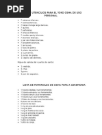 Lista de Materiales y Utencilios para Kari Osha