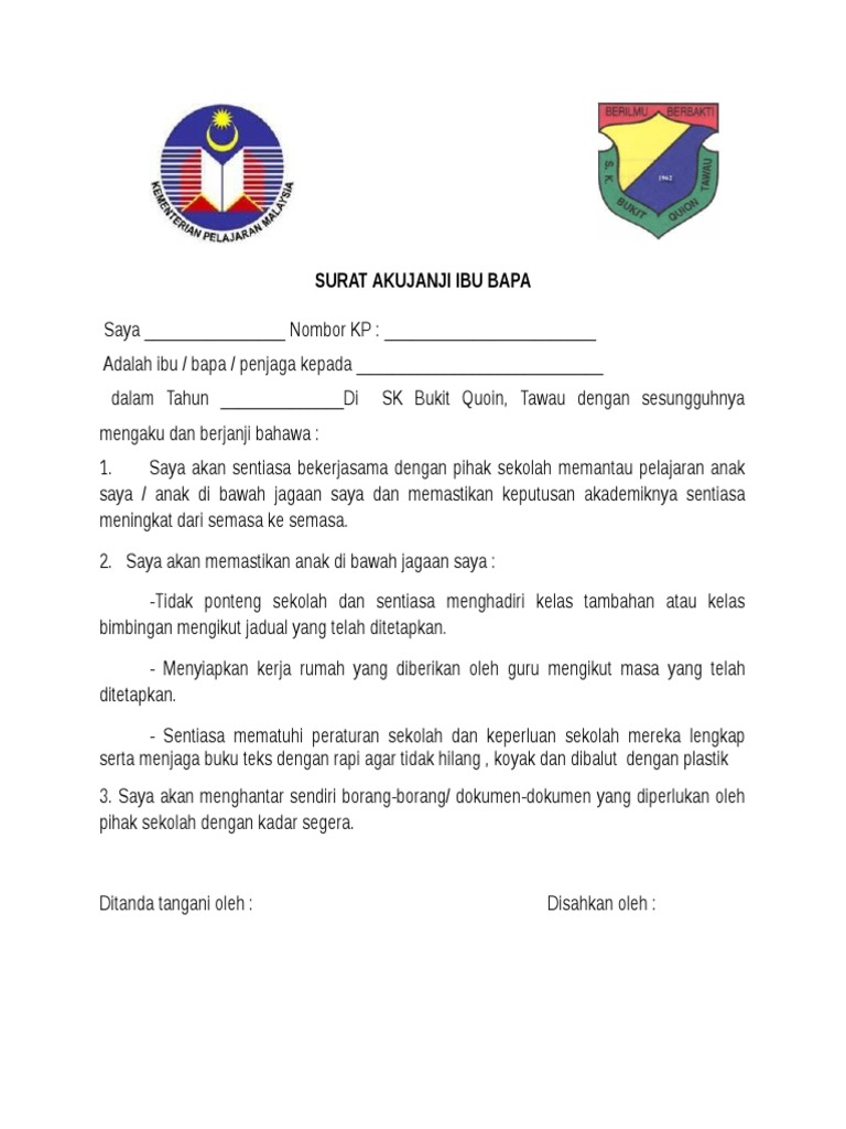 Surat Aku Janji Ibu Bapa | PDF