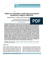 Health Care Expenditure, Health Status and National Productivity in Nigeria (1999-2012)