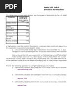 Math 243. Lab 4 Binomial Distribution: Location Long-Term Mean % of Clear Days in Dec