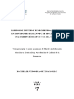 Hábitos de Estudio y Rendimiento Académico en Estudiantes de Segundo de Secundaria de Una Institución Educativa Del Callao