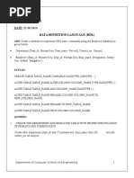 Experiment No: 1 DATE: 21.06.2016: Data Definition Language (DDL)