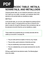 The Periodic Table: Metals, Nonmetals, and Metalloids