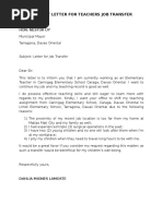 Request Letter For Teachers Job Transfer