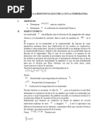 Informe Variacion de La Resistencia Electrica Con La Temperatura