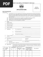 Bahauddin Zakariya University Multan: Application Form