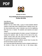 Republic of Kenya Press Briefing by Government Spokesman October 6th 2016