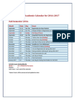 May 30, 2016 Academic Calendar For 2016-2017 Fall Semester 2016