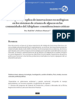 La Adopción y Replica de Innovaciones Tecnológicas en Los Sistemas de Crianza de Alpacas en Las Comunidades Del Altiplano: Consideraciones Críticas