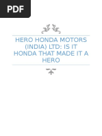 Hero Honda Motors (India) LTD: Is It Honda That Made It A Hero