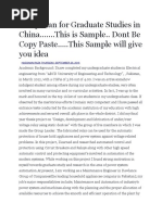 Study Plan For Graduate Studies in China....... This Is Sample.. Dont Be Copy Paste..... This Sample Will Give You Idea