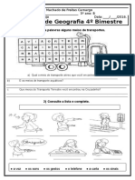 Prova de Geografia 3º Ano 4º Bimestre