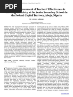 Principals' Assessment of Teachers' Effectiveness in Teaching Chemistry at The Senior Secondary Schools in The Federal Capital Territory, Abuja, Nigeria