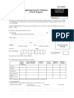 Application Form For Admission To Ph. D. Program