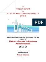 A Project Report To Study Marketing Strategies of Bisleri: Master's Degree in Business Administration