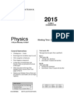 Sydney Grammar 2015 Physics Prelim HY & Solutions