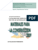 Catálogo de Especificaciones Técnicas de Materiales para La Construccion