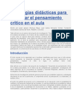 Estrategias Didácticas para Fomentar El Pensamiento Crítico en El Aula