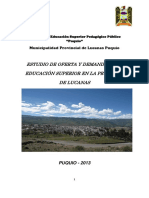 Estudio de Oferta y Demanda de La Educación Superior en La Provincia de Lucanas