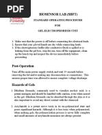 Biosensor Lab (SBFT) : Standard Operating Procedure FOR Gel Electrophoresis Unit