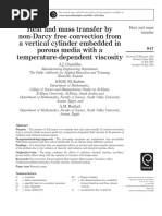 Heat and Mass Transfer by Non-Darcy Free Convection From A Vertical Cylinder Embedded in Porous Media With A Temperature-Dependent Viscosity