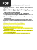 Tentative Sequence of The Experiments To Be Covered