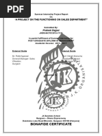 Bonafide Certificate: A Project On The Functioning On Sales Department"