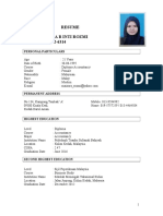 Resume Name: Maizura B Inti Rozmi IC No: 950830-02-6314: Personal Particulars