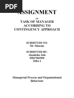 Assignment: Task of Manager According To Contingency Approach