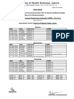 University of Health Sciences, Lahore: Date Sheet