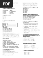 Simulado de Ingles 6º Ano