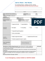 Permit To Work - Hot Works: This Permit Is Valid Only For The Job Described and The Timescales Provided