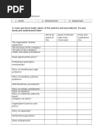 Survey Form For Employees: 5. Have You Been Made Aware of The Policies and Procedures? Do You Know and Understand Them?