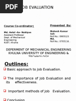 Job Evaluation: Deperment of Mechanical Engineering Khulna University of Engineering & Technology KHULNA - 9203