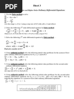 Sheet (3) - Numerical Solutions For Differential Equations