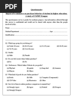 Questionnaire Impact of E-Commerce On Purchase Behavior of Student in Higher Education: A Study of CSJMU Kanpur