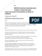 Ord. 308-2015 Privind Controlul Prin Verificarea Periodica A Dispozitivelor Medicale Aflate in Utilizare