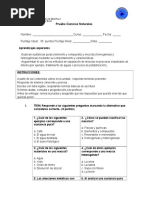 Prueba Unidad 6 Materia Ciencias 7 Basico