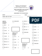 Pre-Assessment On Integers