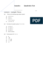 Year 10 Mathematics Quadratics Test: Section 1 Multiple Choice