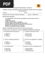 Prueba Historia Primero Basico Meses Del Ano y Dias de La Semana