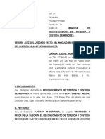 Escrito de Demanda de Reconocimiento de Tenencia y Cuatodia Definitiva de Menores